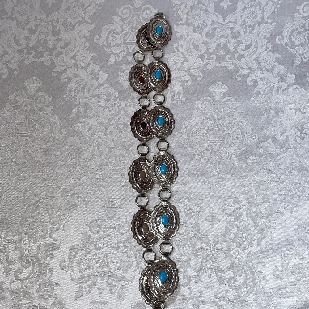 Vintage Concho Silver & Turquoise Belt. 32” length - Picture 2 of 6